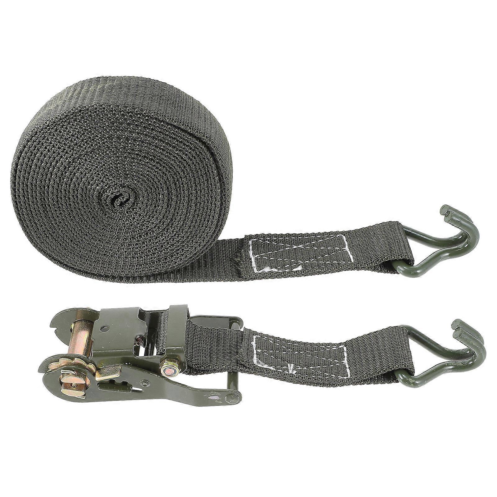 Ratchet Tie Down Strap Heavy Duty for Trucks Dark Green Steel Frame Polyester Webbing 1 Set