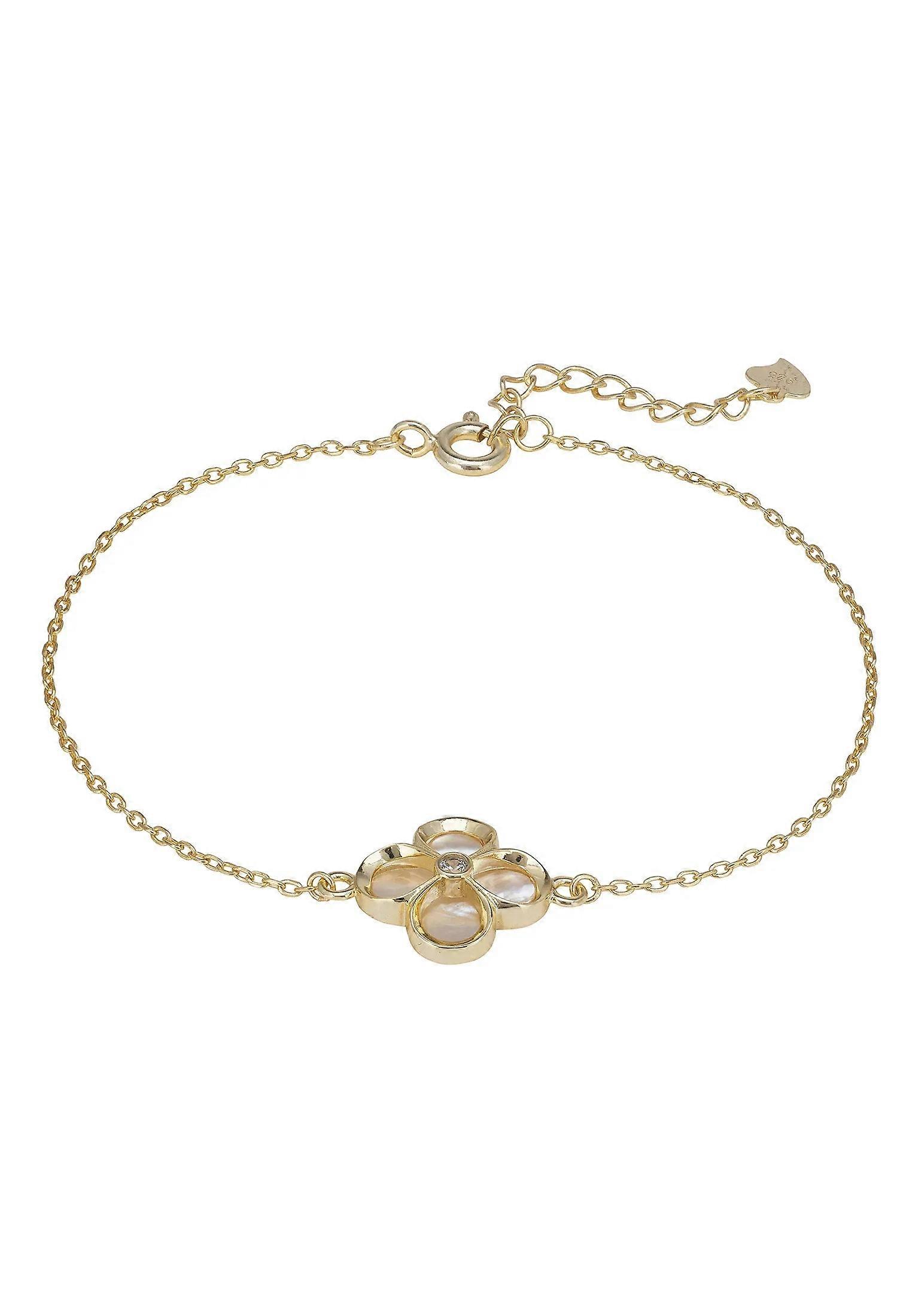 Latelita Flower Clover Bracelet in Mother of Pearl Gold with Cubic Zirconia - Adjustable 17.5-20.0cm for Female