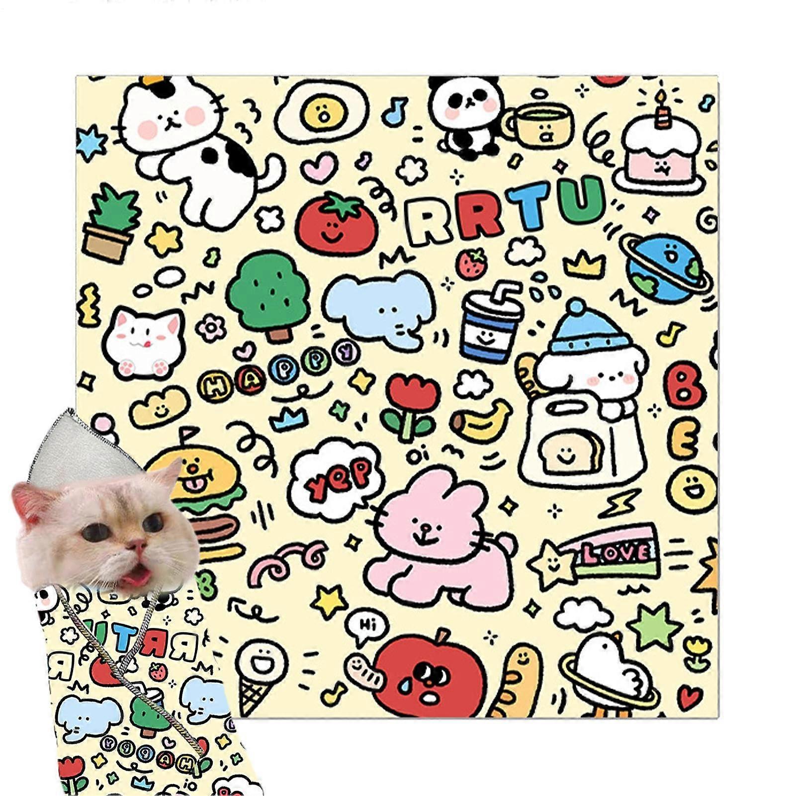 Grooming Cat Fabric Wrap Adhesive Pet Restraint Cloth Soft Flexible Fabric Open LayFlat Design 70x70 MultiUse