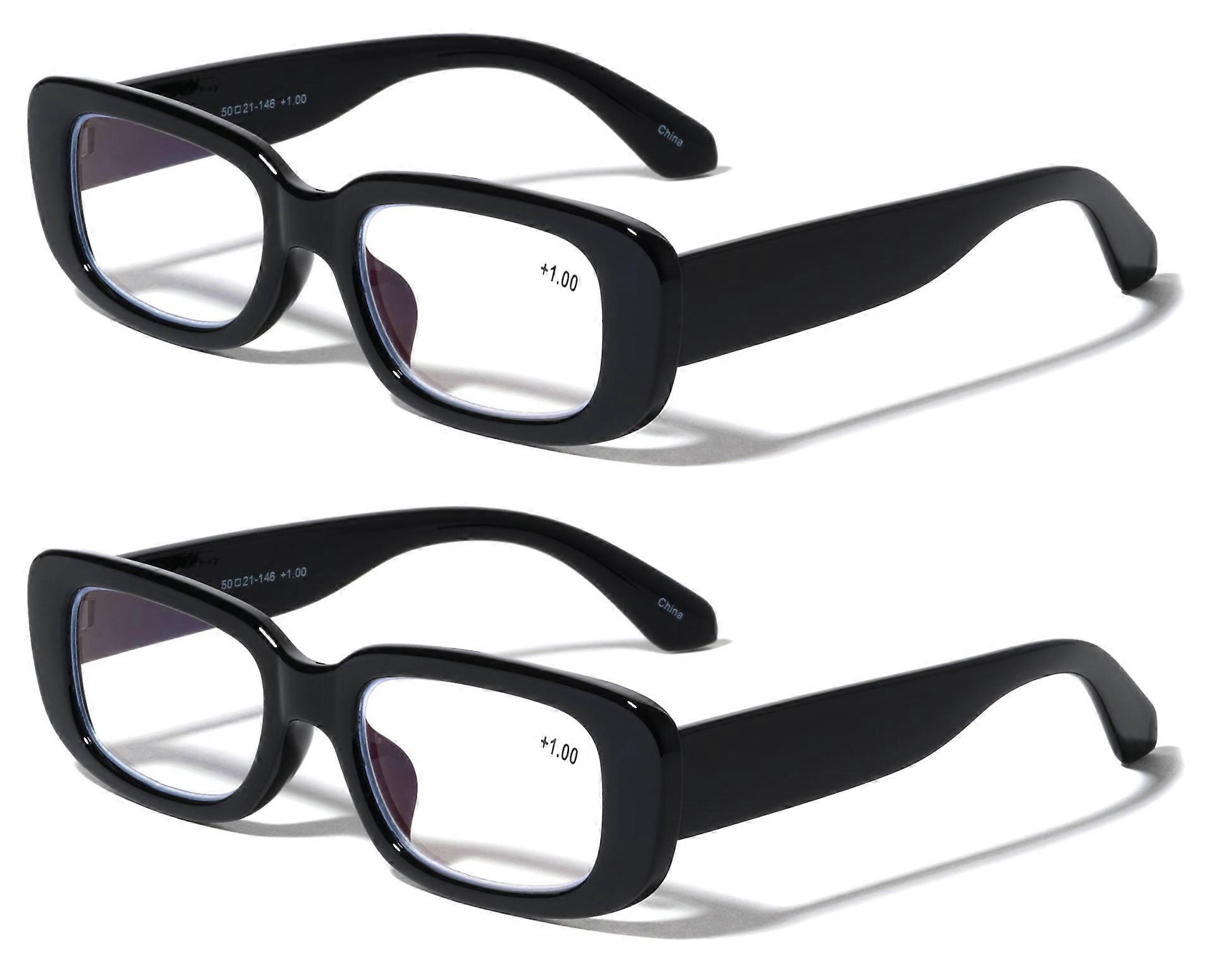 2 Pairs Women Rectangular Blue Light Blocking Reading Glasses Retro Bold Clear Lens Reader +2.25