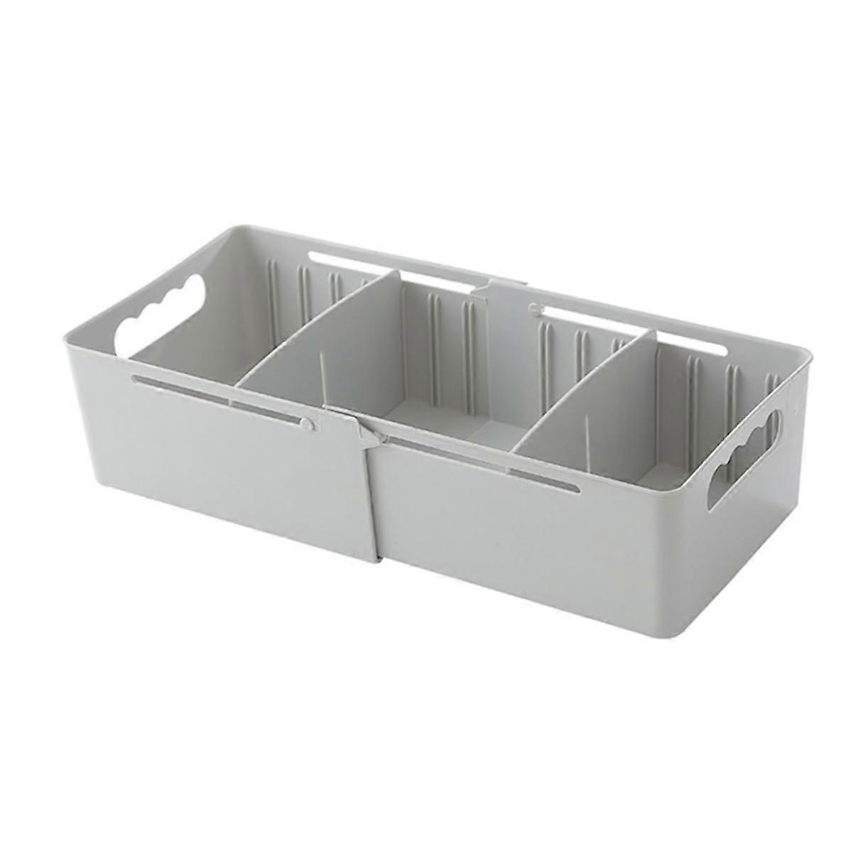 Expandable Storage Box Organizer Grey Plastic Container For Cosmetics And Sundries, Compact Desktop And Wardrobe Storage