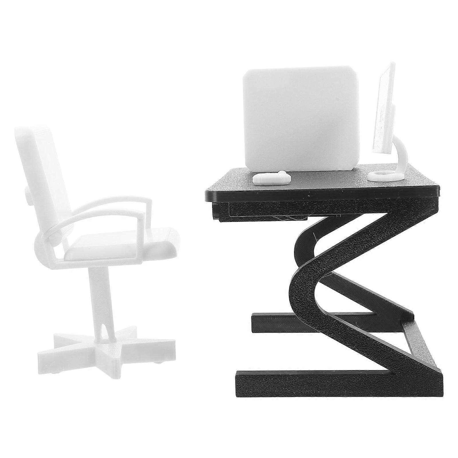 Miniature Office Table And Chair Plastic Realistic Design For Dollhouse Enthusiasts Creative Projects 1 Set