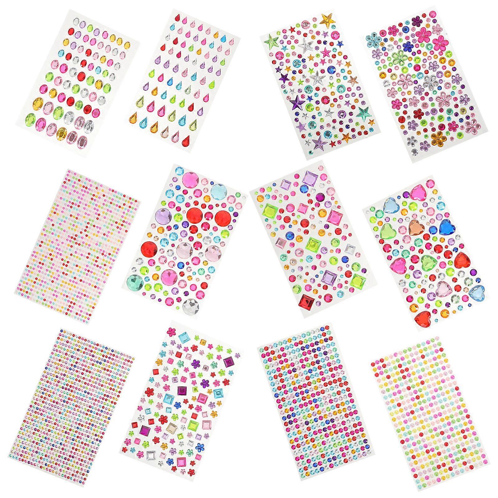 Multi Acrylic Gemstone Sticker Sheets for Party Decoration 48 Sheets Bright Colors