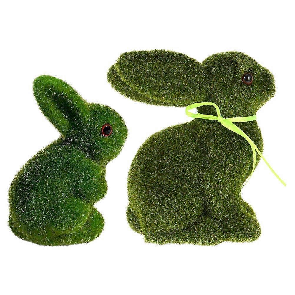 Easter Bunny Statue Artificial Flocked Rabbit Figurines for Decoration 2Pcs