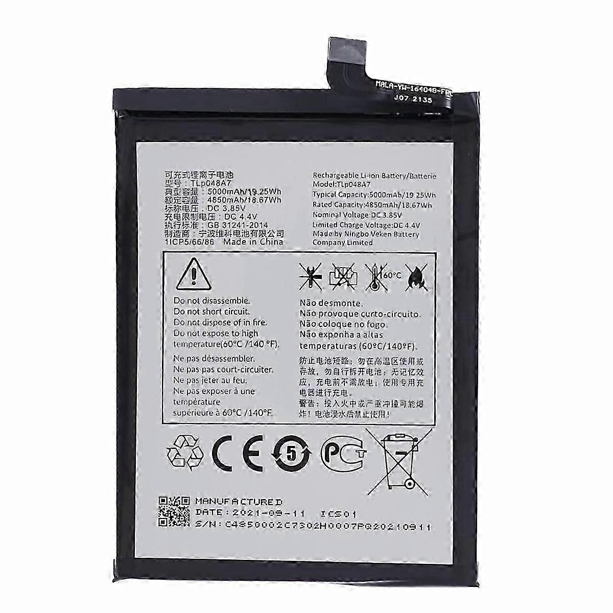 For TCL 20 SE 3.85V 4850mAh Li-ion Polymer Battery Assembly Part (Encode: TLP048A7) (without Logo)