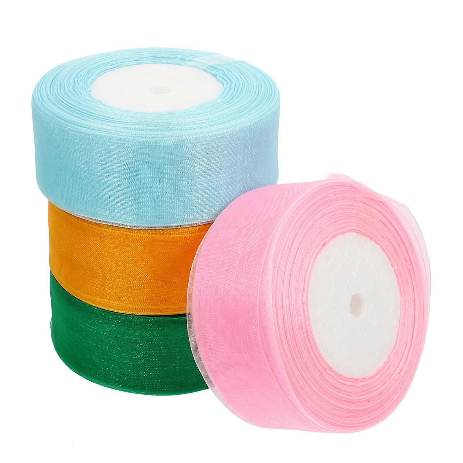 4 Rolls Sheer Chiffon Ribbon Organza Satin Ribbon Solid Color Wrapping Ribbon