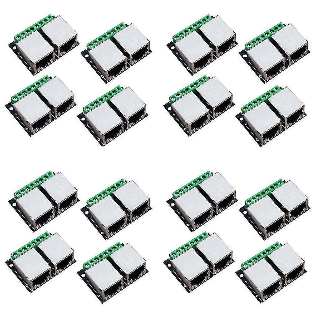 16PCS RJ45 Ethernet Dual Female Terminal Breakout Board,3.5mm Pitch Connector Board Shielded Network