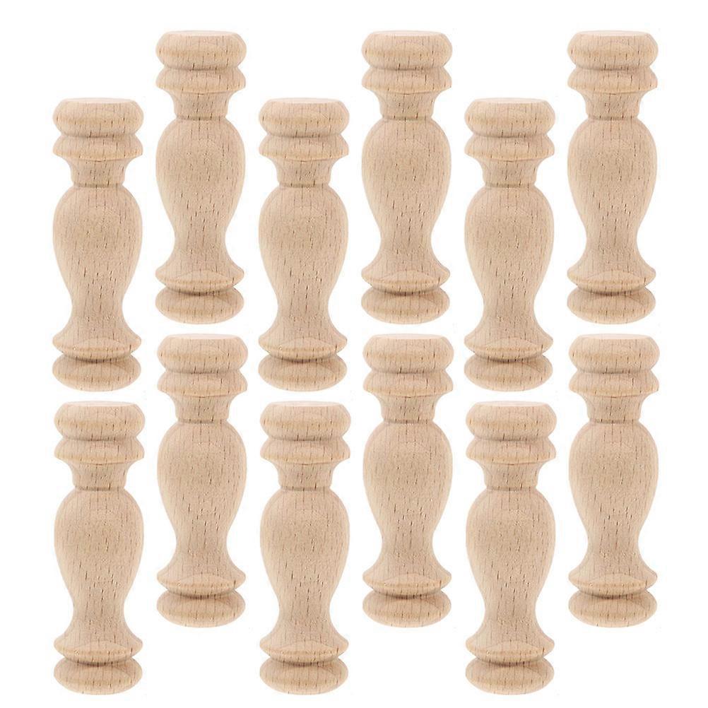 Beige Wood Finials Small Railing Decorative for Home 12Pcs Set