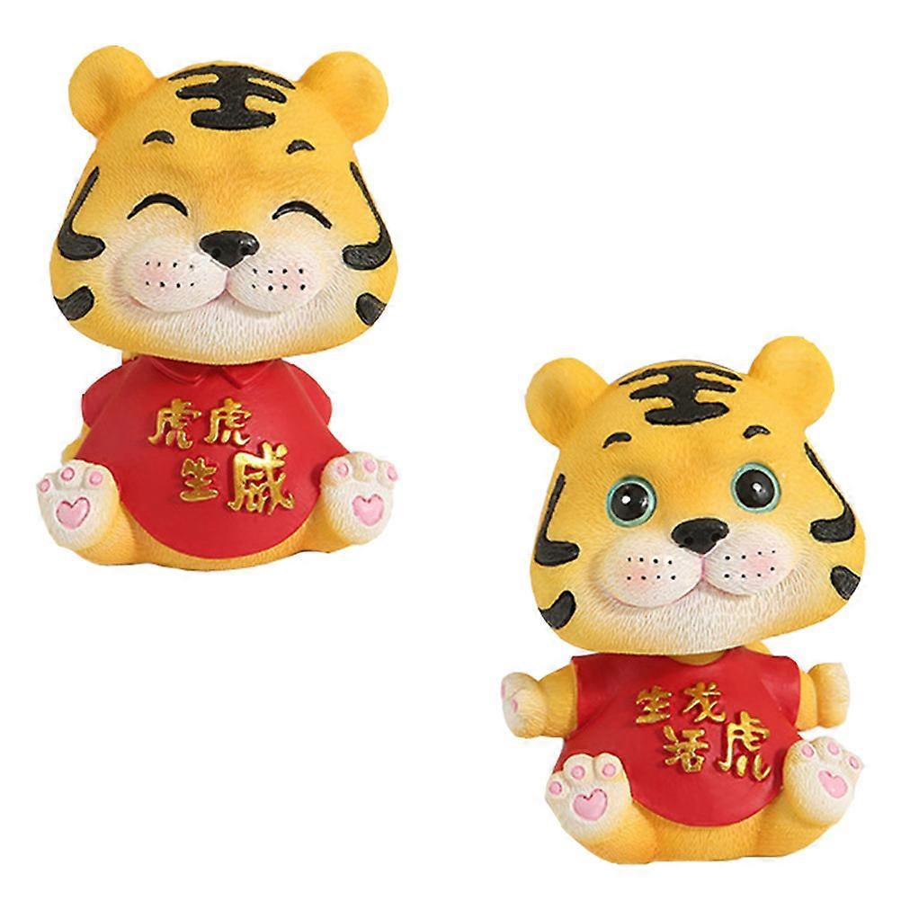 Tiger Resin Shake Head Ornament for Auto Decor 2Pcs Set