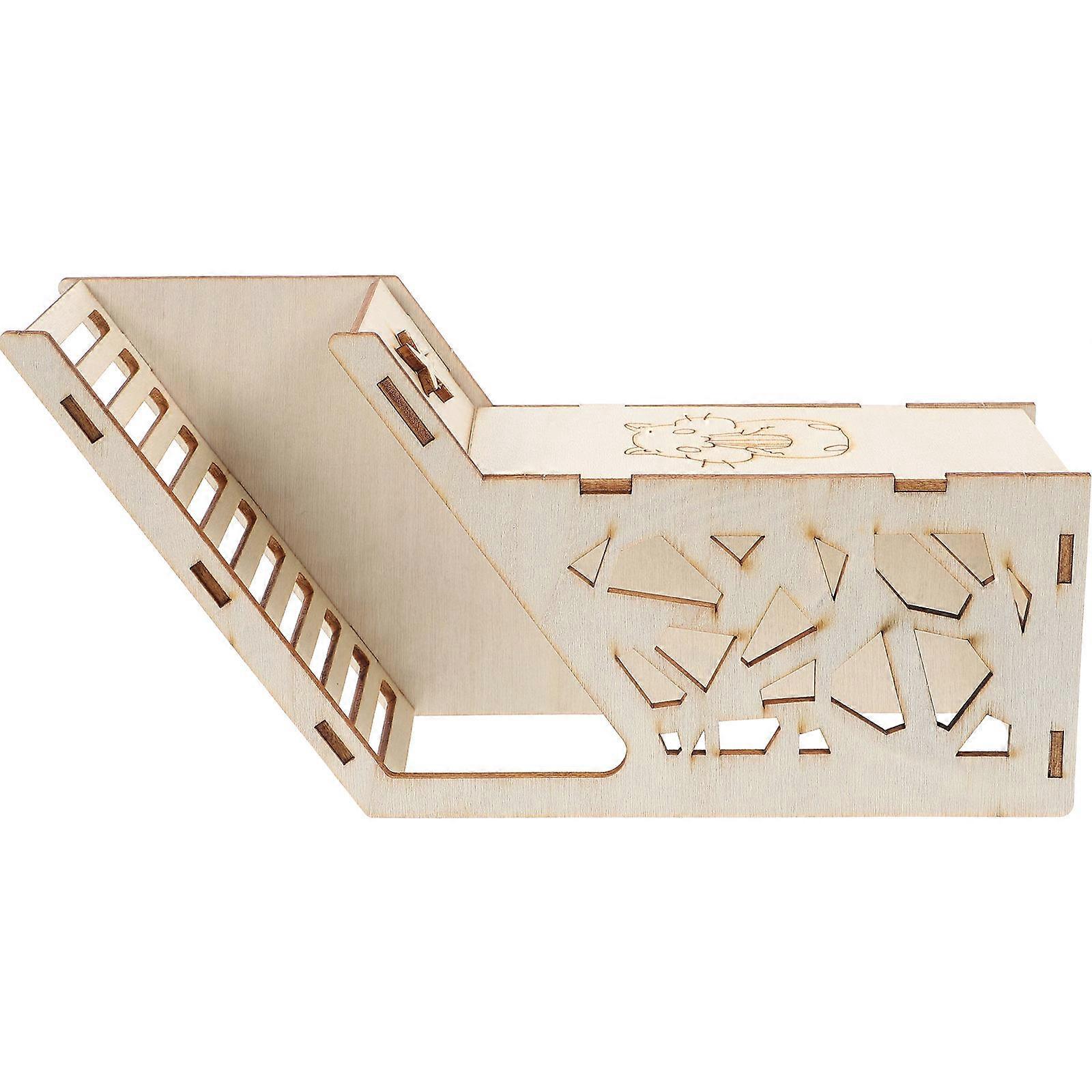 Guinea Pig Hideout House for Hamster Use Wooden Hideout with Ramp