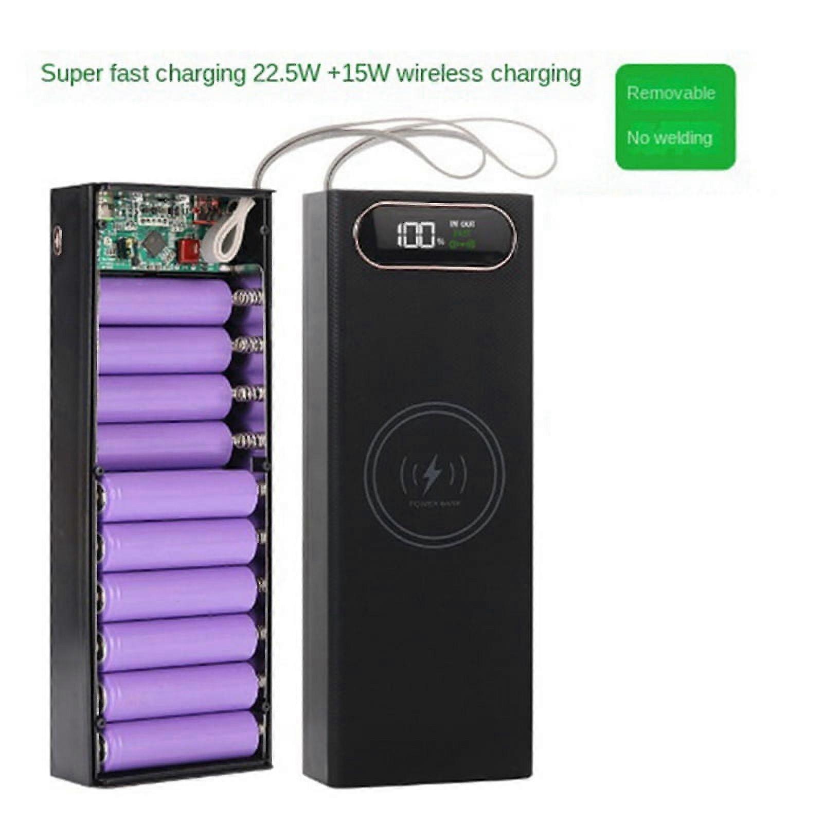 Detachable Mobile Power Supply 20 18650 Batteries 22.5W Fast Charging 15W Wireless Charging Battery Box DIY Display Kit