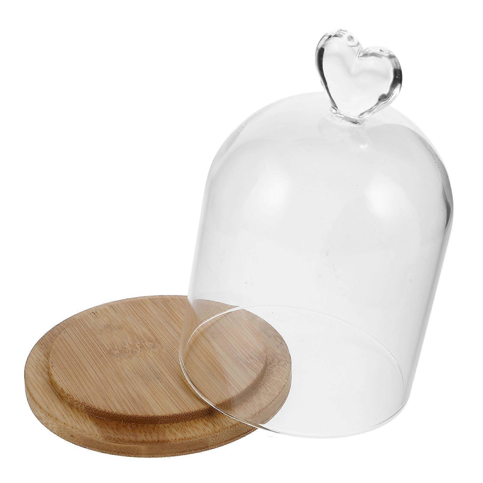 Clear Glass Cloche Dome for Display with Wood Base 2Pcs Decorative Bell Jar