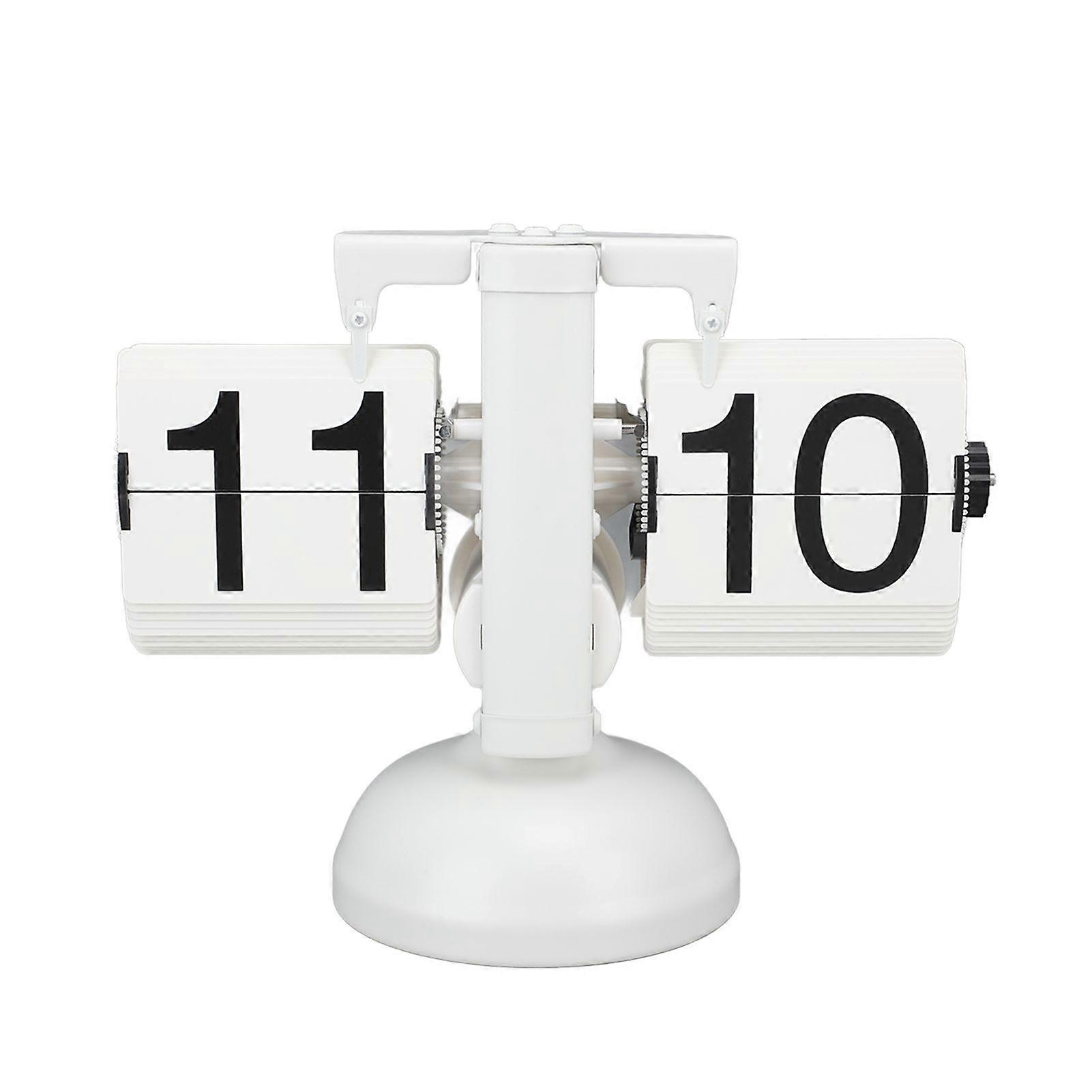 Flip Clock Large Number Battery Powered 304 Stainless Steel Tabletop Retro Flip Clock for Home Office 24 Hours All White