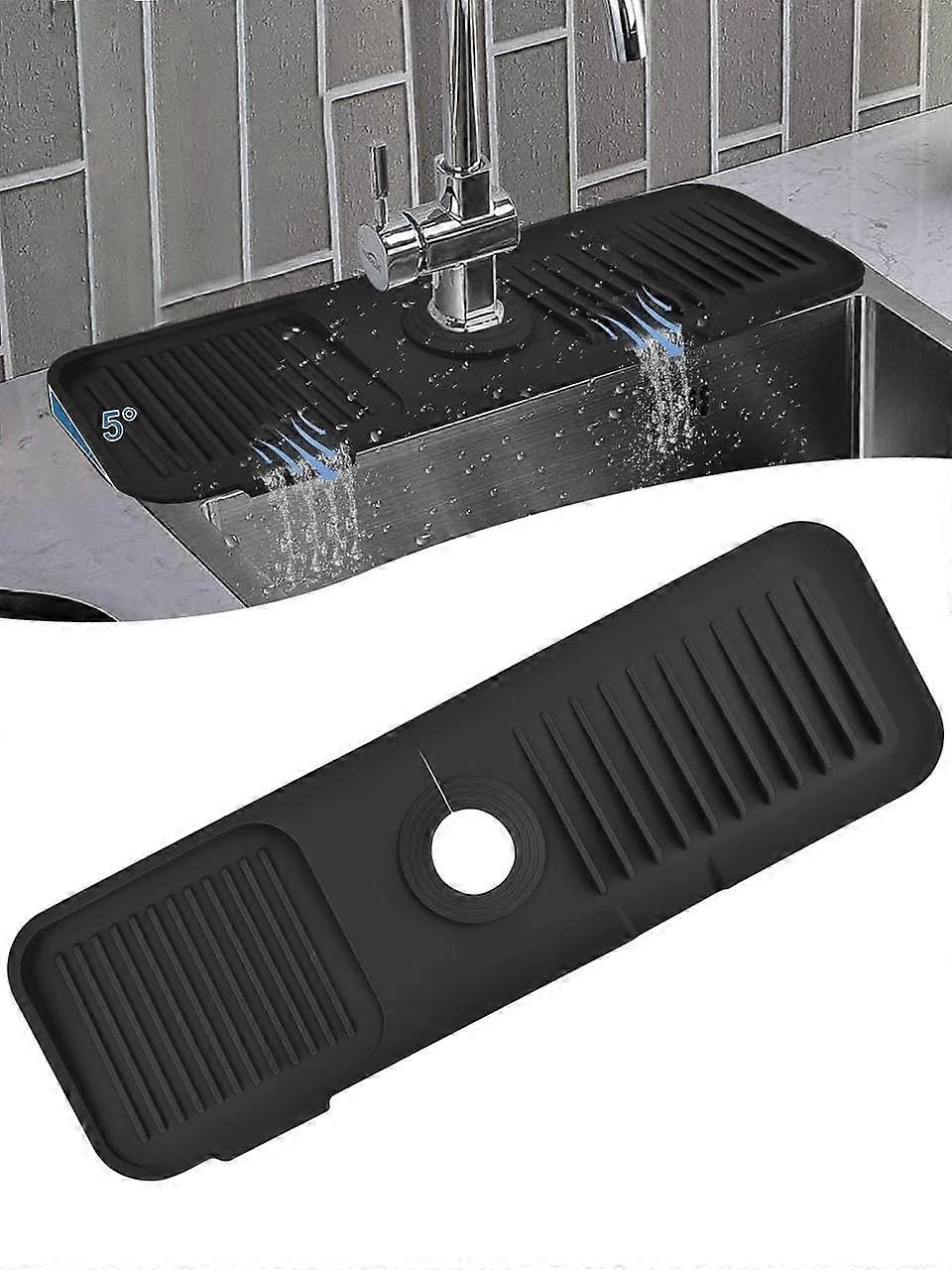 Kitchen Silicone Sink Faucet Mat Splash Guard Black 45x14 Cm Absorbent Protector