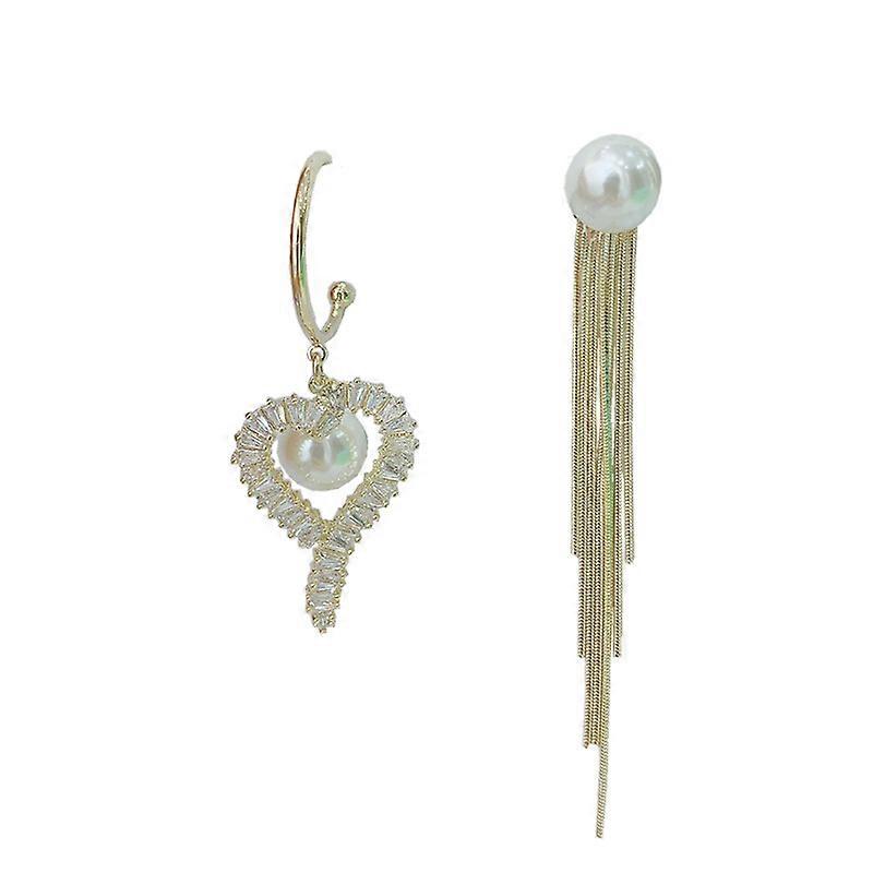 עגילים, עגילי כסף 925 עם מחט פנינה, עגילי טמפרמנט אסימטריים ארוכים וציציות