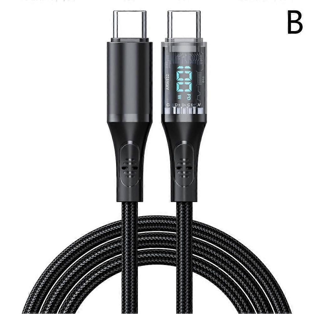100W USB C Cable Digital Display Fast Charging Cord 6 Core Nylon Braided 66W PD Charger Cable Durable 1M Type C to C Cable For Phones Laptops