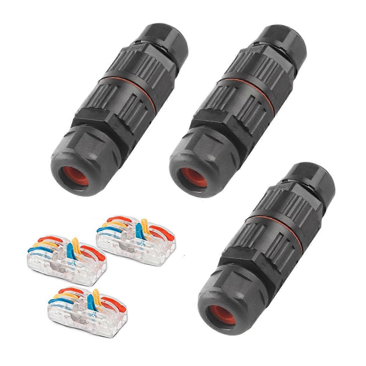 3-Pack Junction Box with 3 Pin Connectors IP68 Waterproof