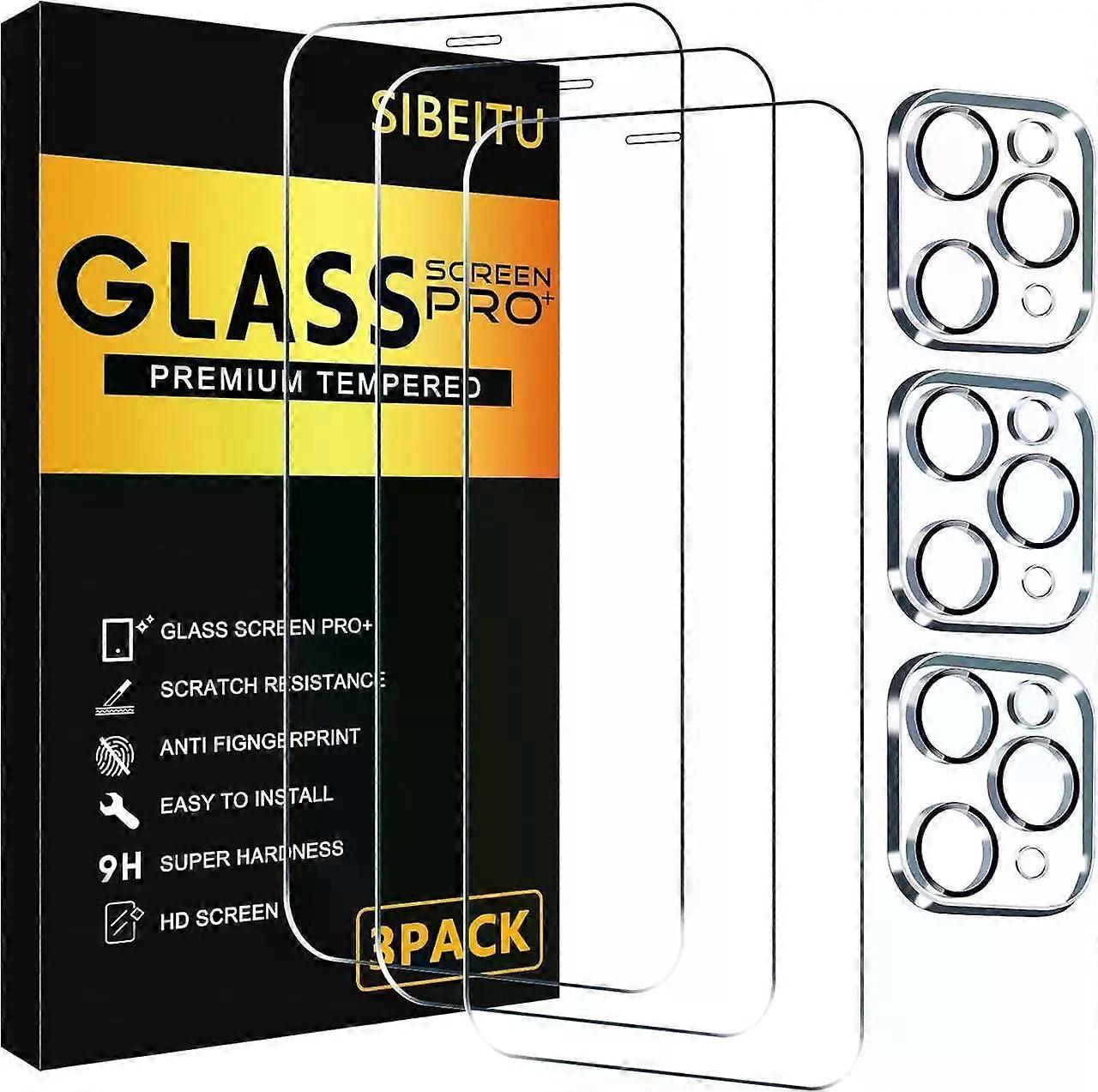 3 Pack Screen Protector for iPhone 11 Pro Max with 3 Pack Tempered Glass Camera Lens Protector, 6.5 Inch HD Clear 9H Hardness Tempered Glass Film, Scr