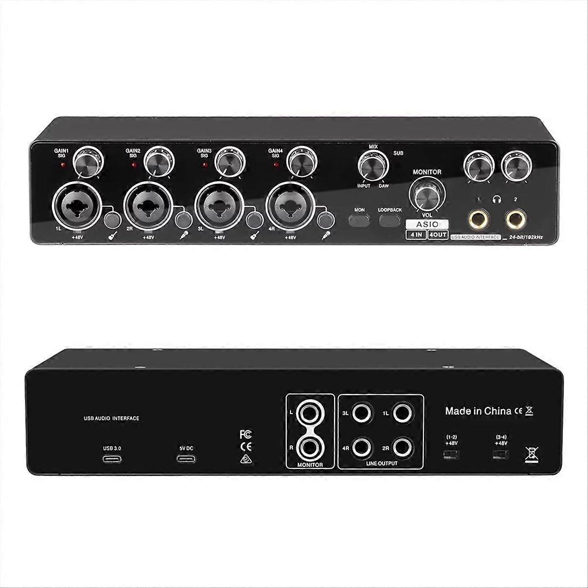 Professional 4 Channel USB Audio Interface Sound Card Support ASIO