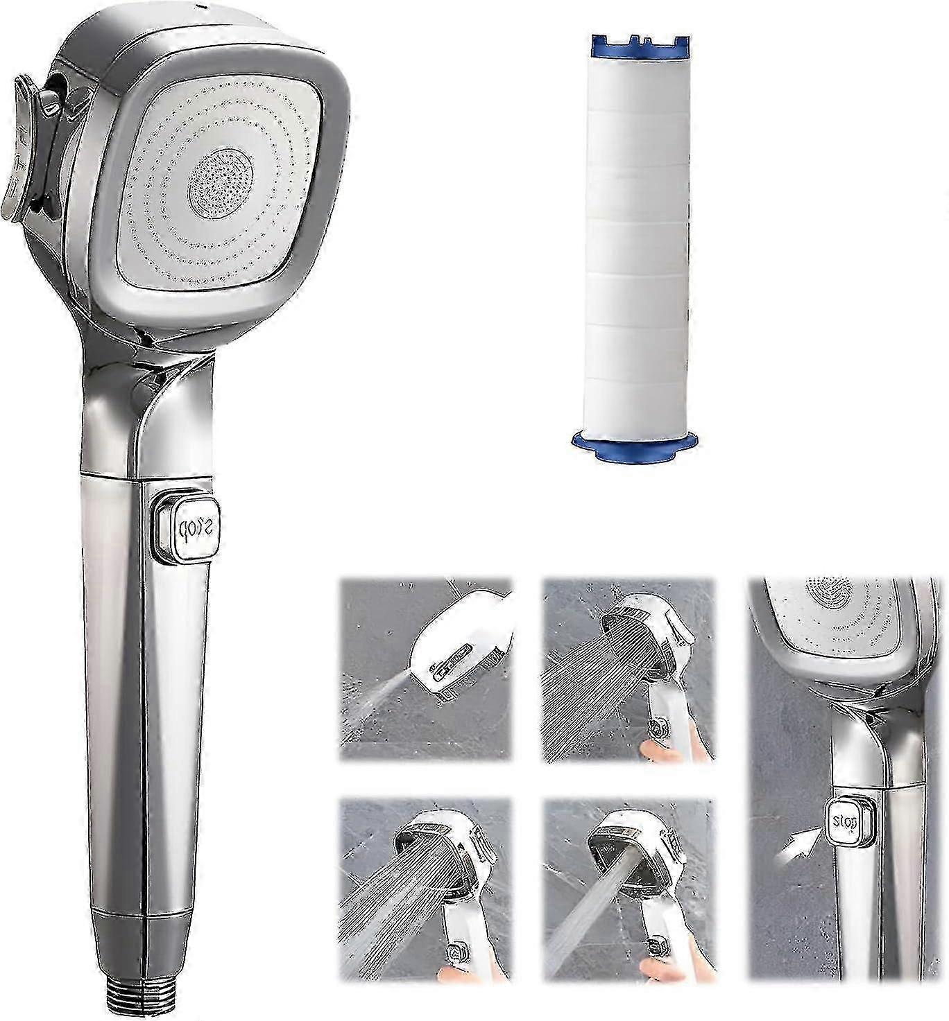 4-mode Handheld Pressurized Shower Head With Pause Switch, High Pressure Shower Head Adjustable Spa