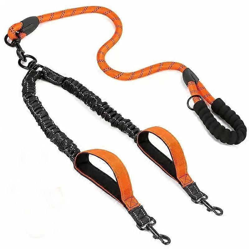Reflective Double Dog Leash with Two Extra Traffic Handles: 360 Swivel No Tangle Dual Dog Walking Leash, Comfortable Shock Absor