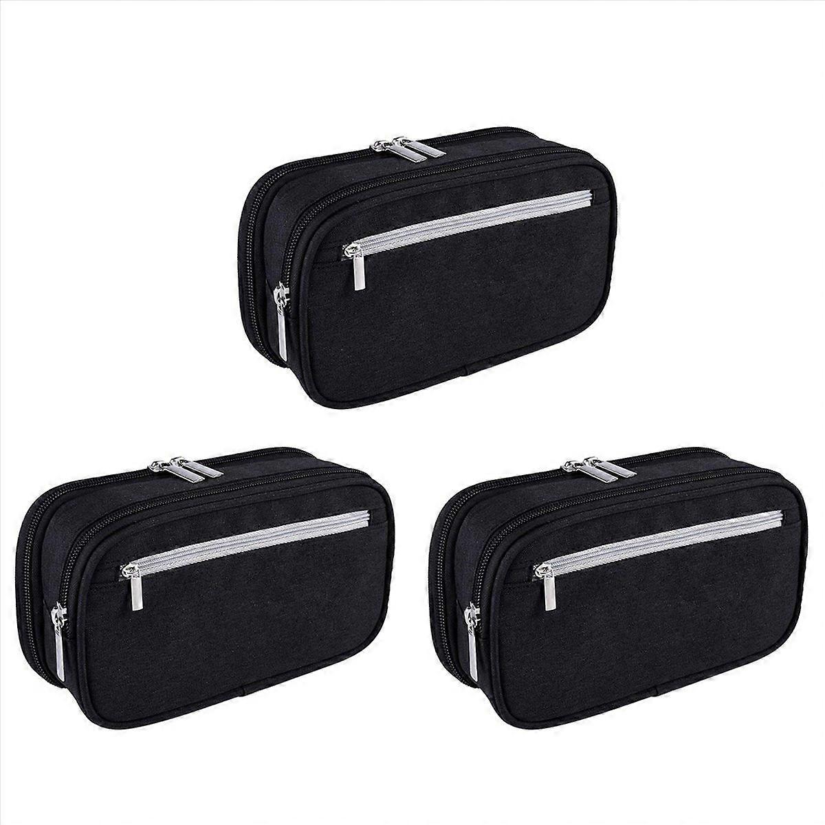 Large Capacity Pencil Cases Cosmetic with Multi Compartments, Black
