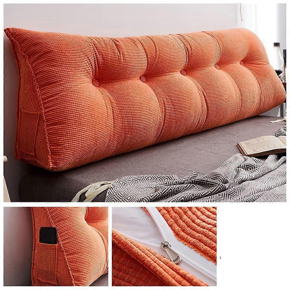 Triangle Headboard Cushion For Sofa Removable Lumbar Support Reading Pillow 150 x 23 x 50 cm Orange