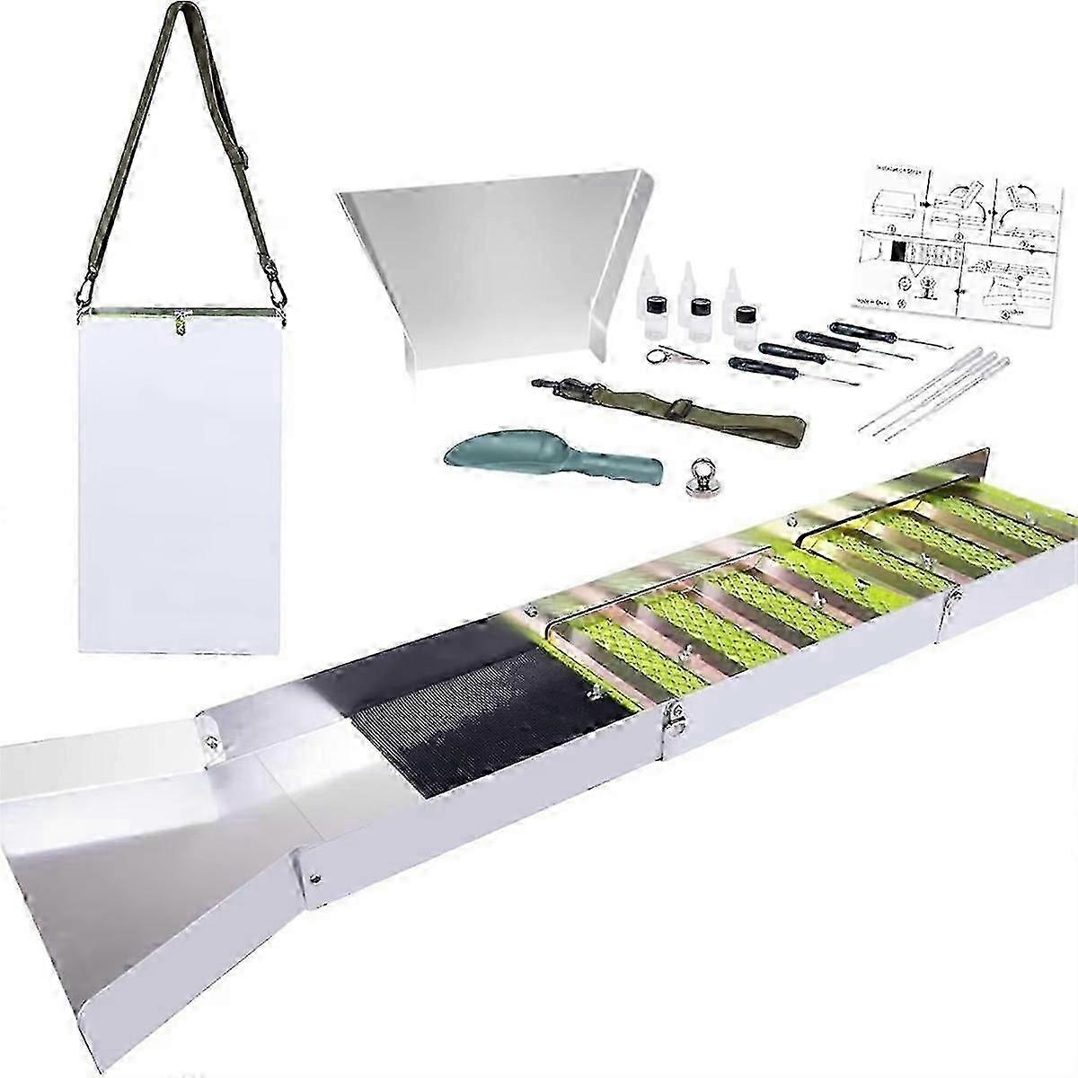1 Set Gold Panning & Prospecting Kit with 50inch Folding Sluice Box Portable Aluminum Alloy Mining Set