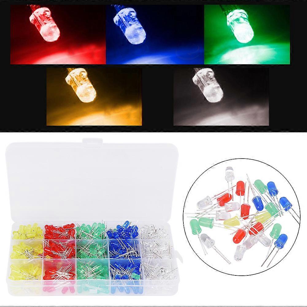 500pcs 5mm LED Light Emitting Diodes Assorted Kit 5 Colors Electronic Components