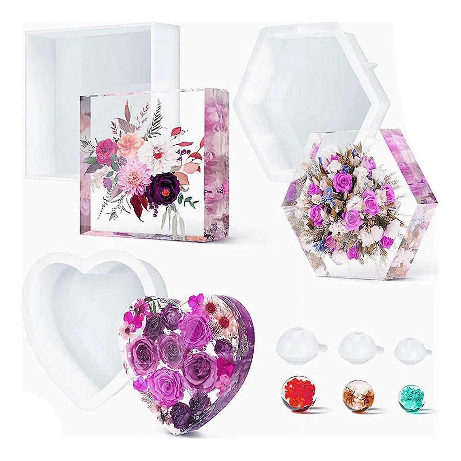 ckepdyeh Upgrade Epoxy Silicone , Resin Kit for Flowers Preservation Deep Square Hexagon Heart Silicone