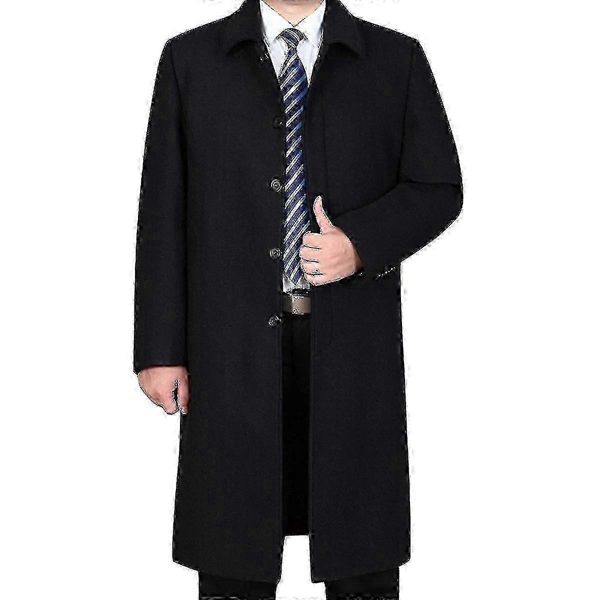 Mens Casual Solid Color Long Wool Winter Overcoat