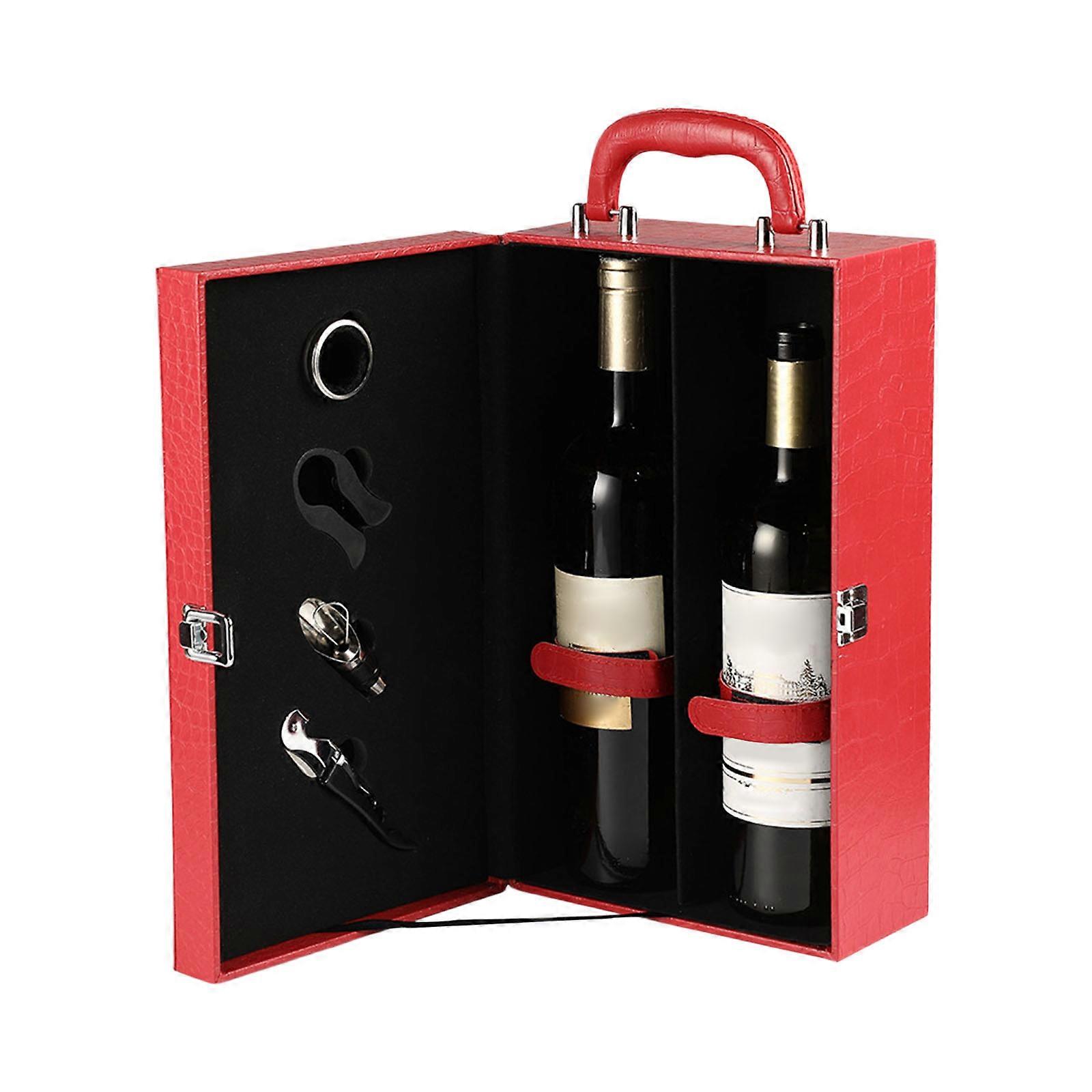 Portable Wine Water Resistant PU Construction Ergonomic Handle Protects Bottles During Transit  Red