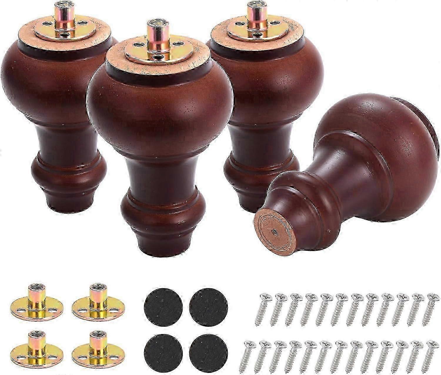 4-Pack 12cm Wooden Sofa Legs  Solid Rubber Wood