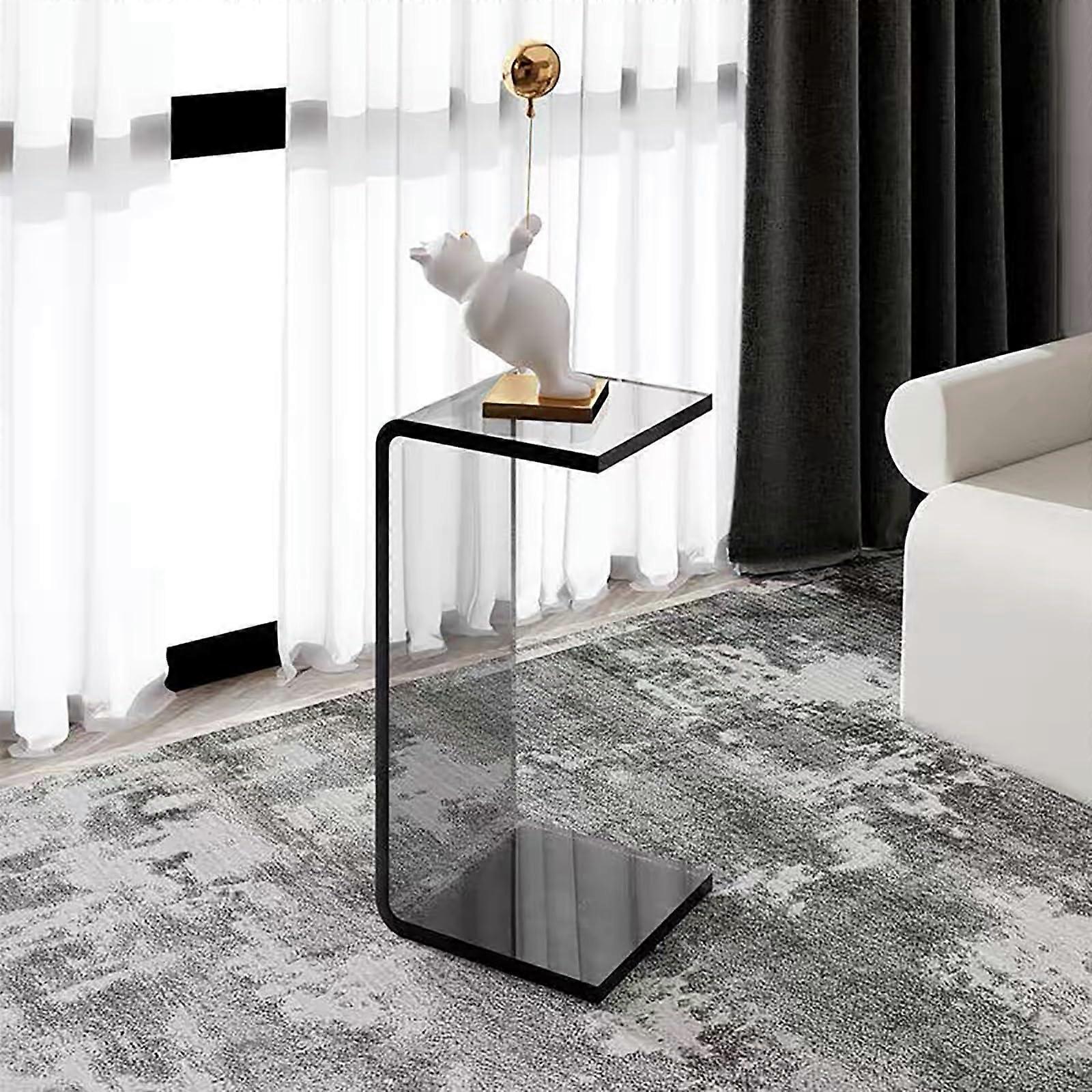 Acrylic Side Table with Glass  for Small Spaces, Narrow End Table, Coffee or Bedside Use, Gray H55cm