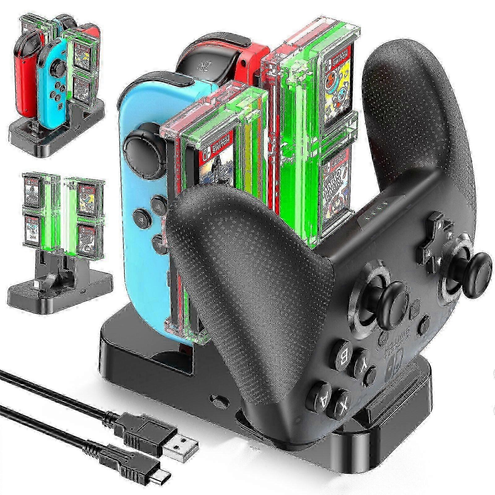 For Switch Joycon Charger Station For Nintendo Switch Pro Controller Charging Dock Led Indicator With 8 Game Card Slot 2025
