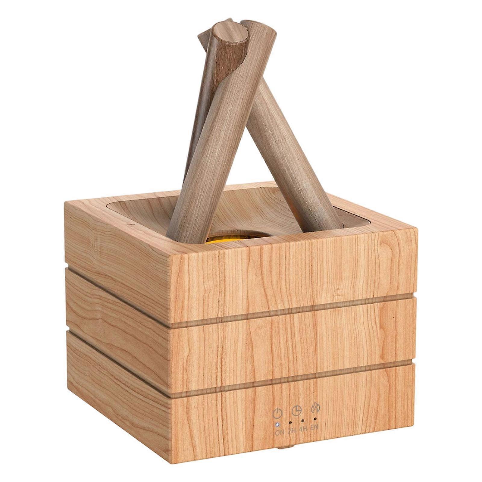 Simulated Flame Essential Oil Diffuser Flame Air Humidifier with 7 Color Light Aromatic Diffuser for Office Bedroom  Wood grain