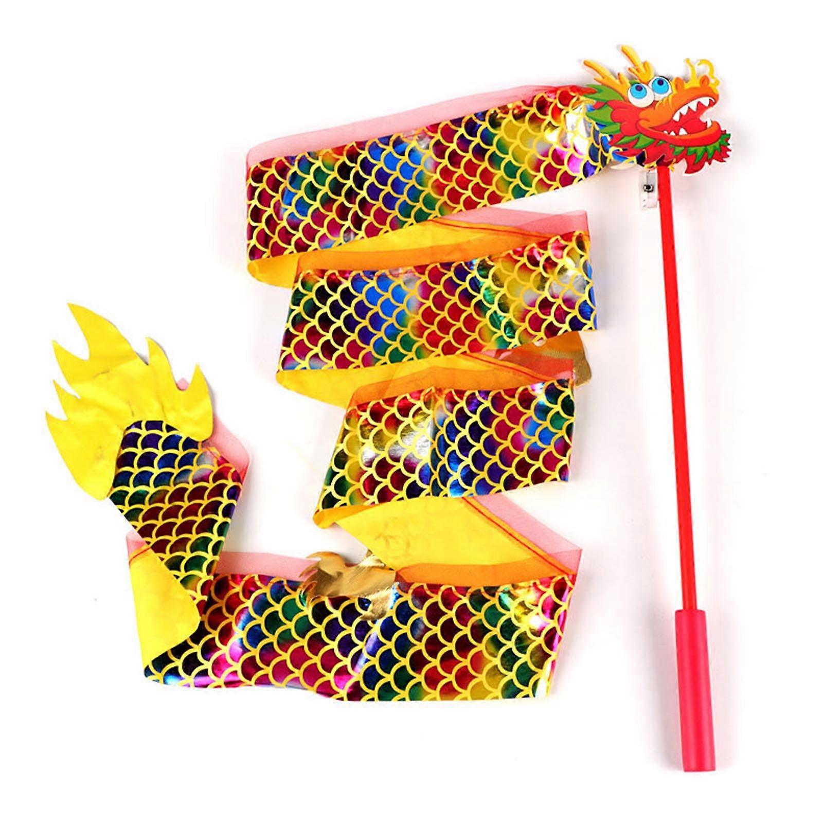 Dragon Dance Chinese New Year Festive Ribbon Toy Exercise with Lights for Stage Glowing Ribbon Exercise Toy Multicolor