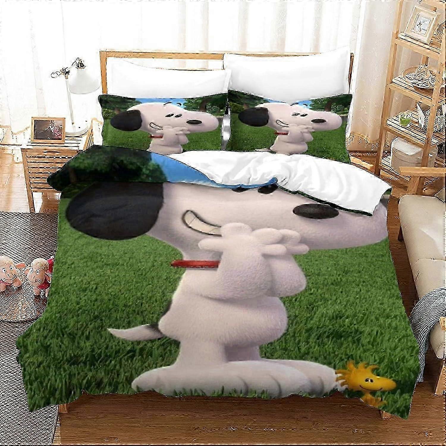 Snoopy Animated Characters Bedding Set, with Duvet Cover and Pillowcase, Pieces, Soft and Breathable Microfiber, with Zipper, Cartoon,