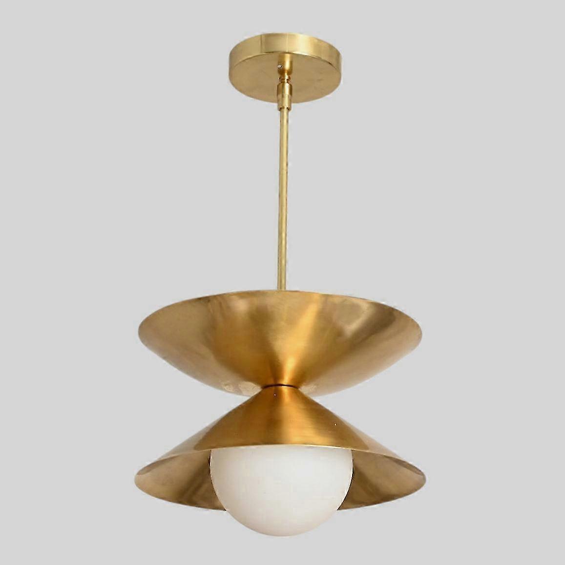 Modern Brass Pendant With Opal Globe – Retro Style, Mid-century Design