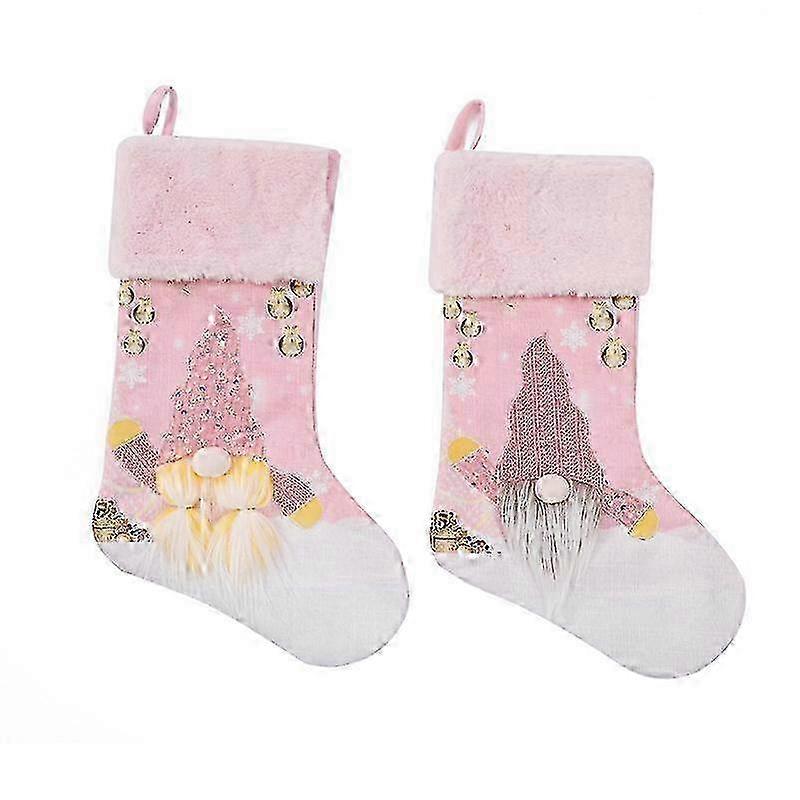 Glowing Pink Stocking with Rudolph Pattern for Christmas