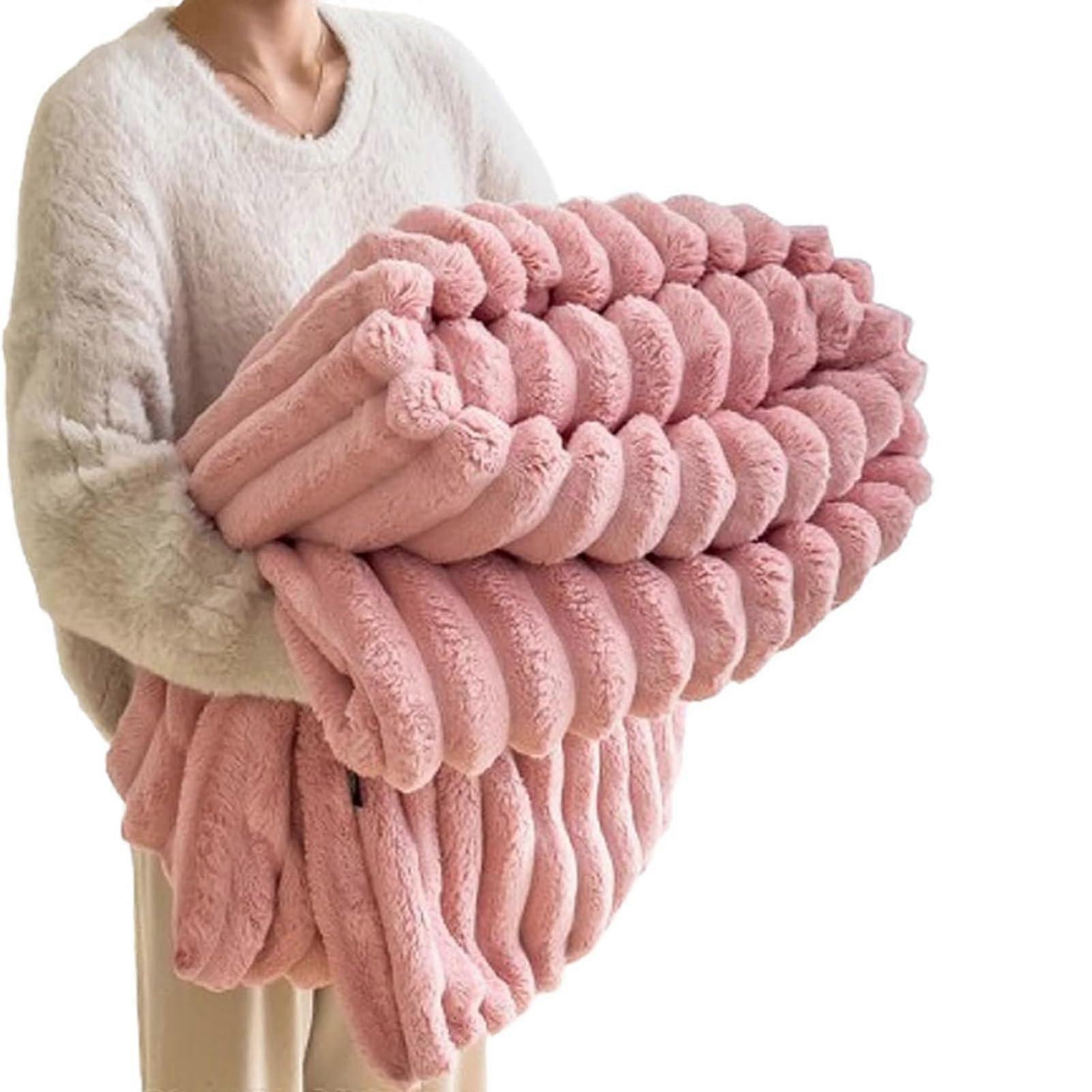 Ultra Soft Faux Rabbit Fur Blanket Warm Flannel Throw DoubleSided Cozy Sofa Pink 47x79 in