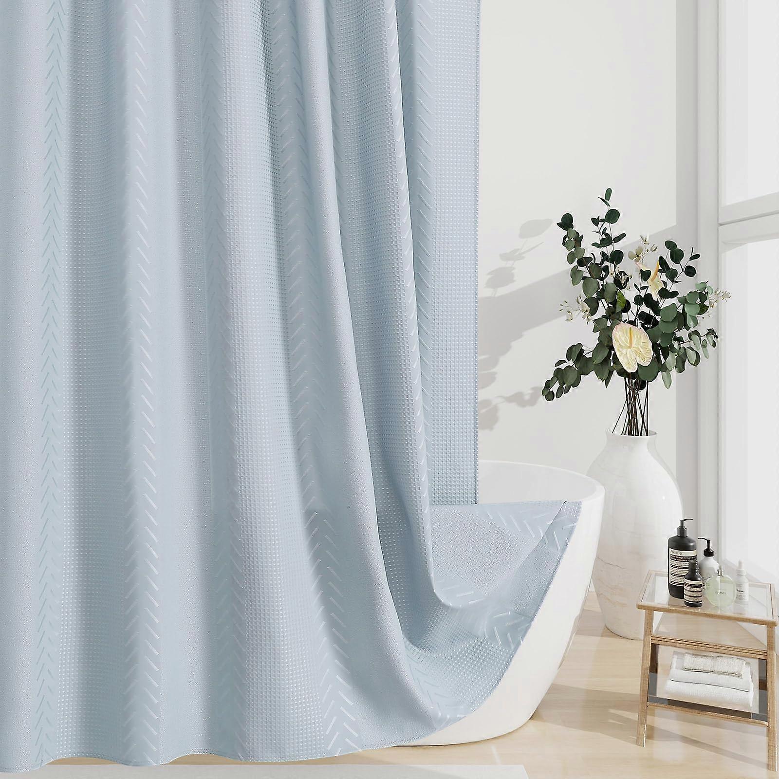 3D Embossed Waterproof Shower Curtain Vintage Style Fabric with Hooks 72x72 Fogblue