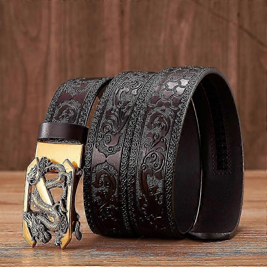 35cm Mode Prägling Retro Manliga Bälten För Män Företag Kohud Äkta Läder Bälte Drake Mönster Automatisk Spänne Rem