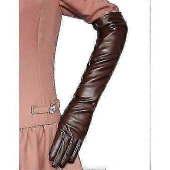 Women Simulation Gloves Leather Silky Lining Long Over Elbow Elegant Mitten 50cm _ww