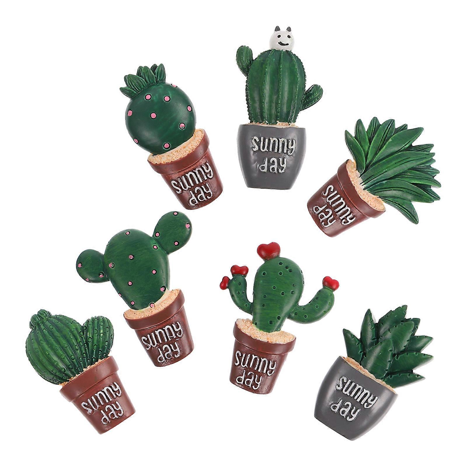 Cactus Decor Fridge Sticker Accessories Cactus Shape Green 7Pcs Decoration