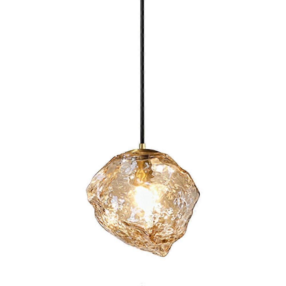 Nordic Pendant Light with Geometric Glass Shade, Adjustable Amber Ceiling Lamp for Kitchen Island