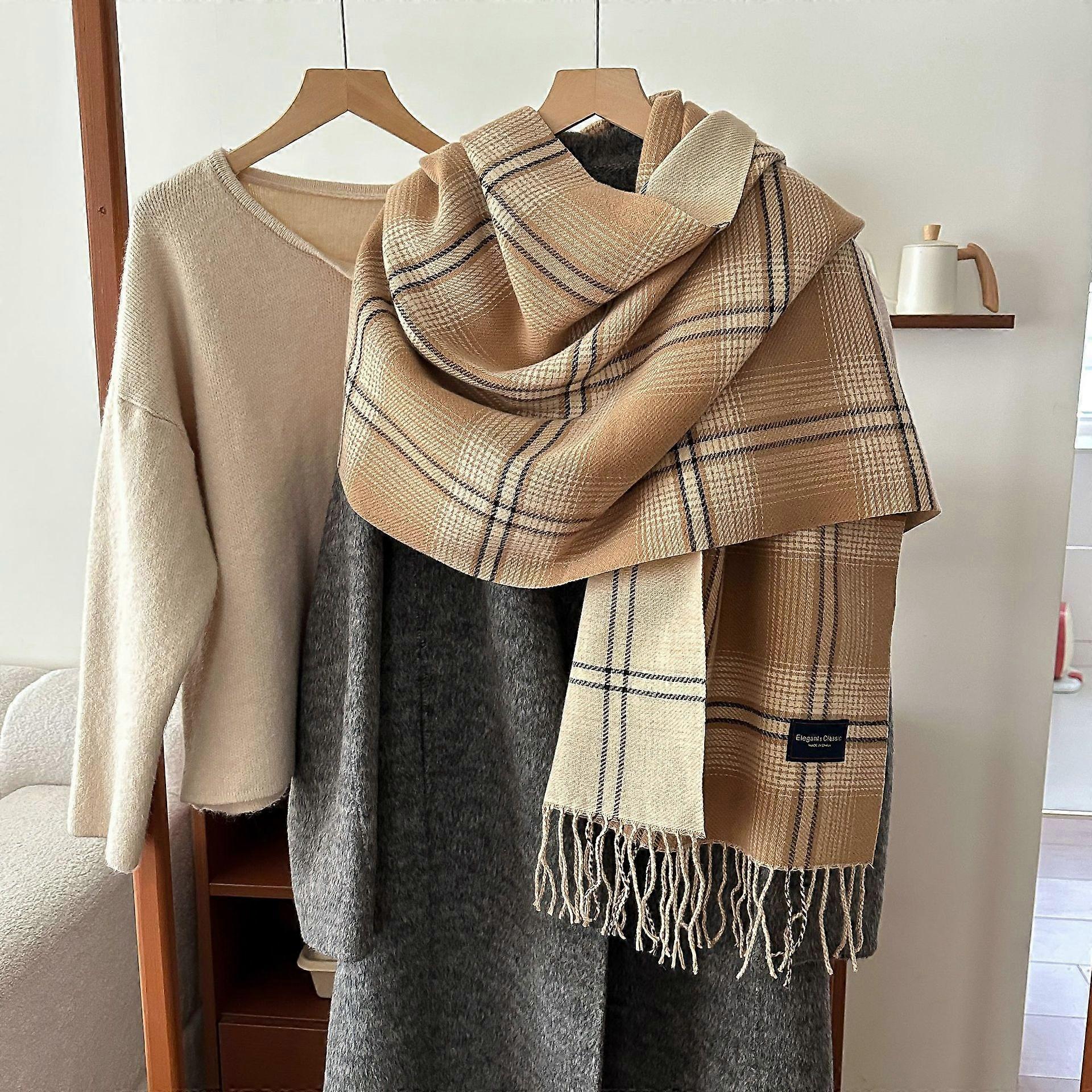 Women's Autumn and Winter Green Plaid Rectangular Scarf, Skin-Friendly, Soft, Windproof, Multifunctional, Available in Multiple