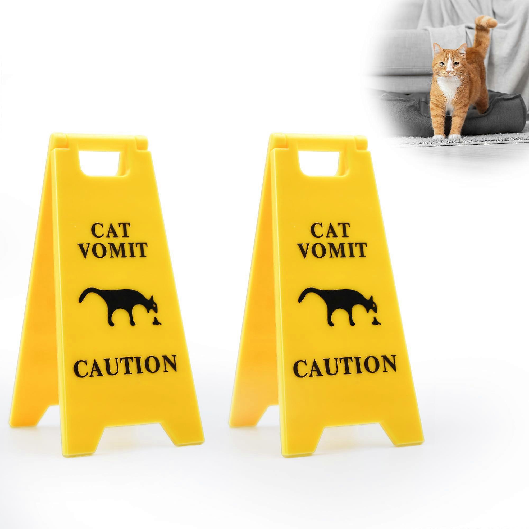 Cat Caution Sign 2Pcs, 3D Printed Funny Cat Vomit Warning Decor, Humorous Gag Gift for Cat Lovers