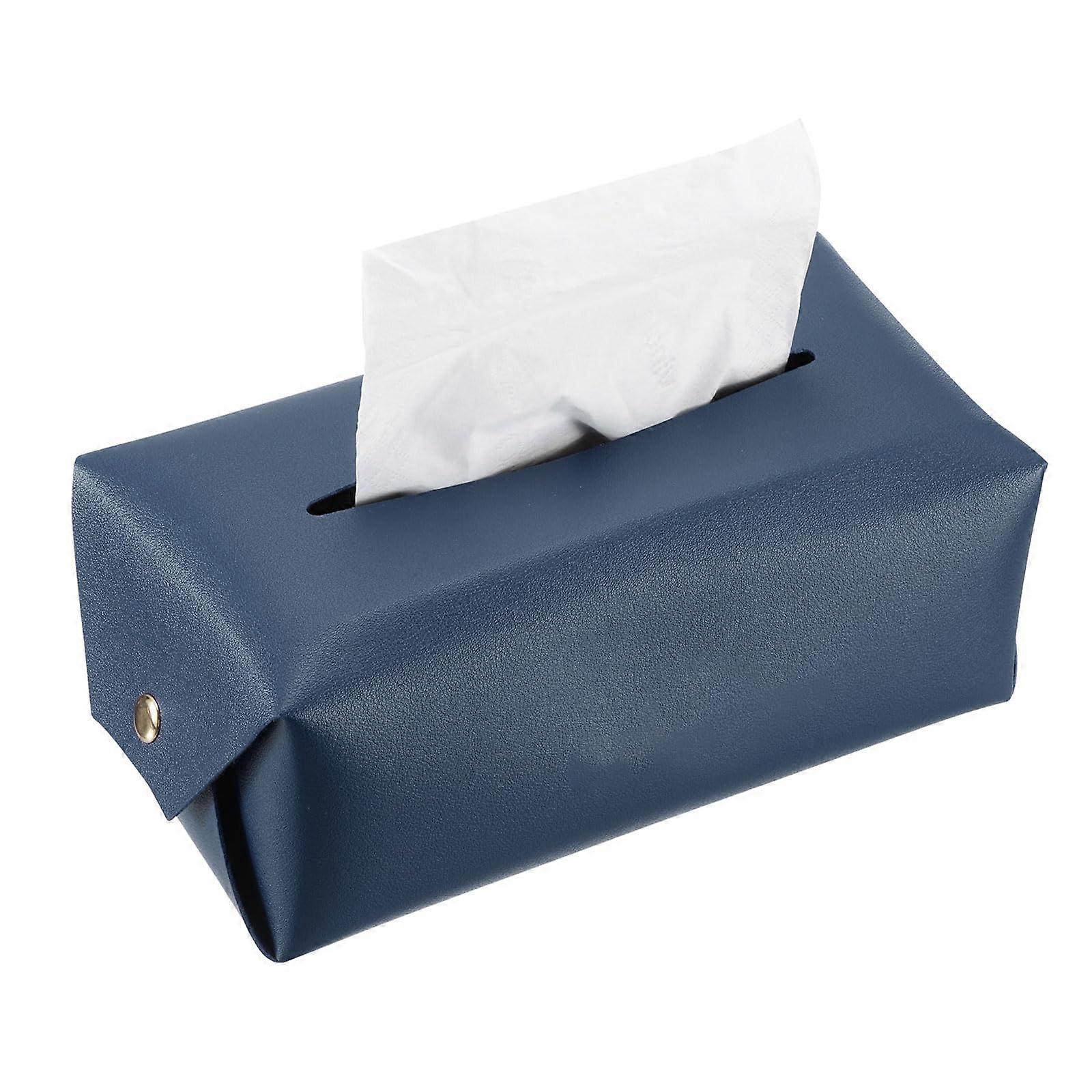PU Leather Tissue Box Cover with Magnetic Closure, Modern Rectangle Tissue Holder for Home, Navy