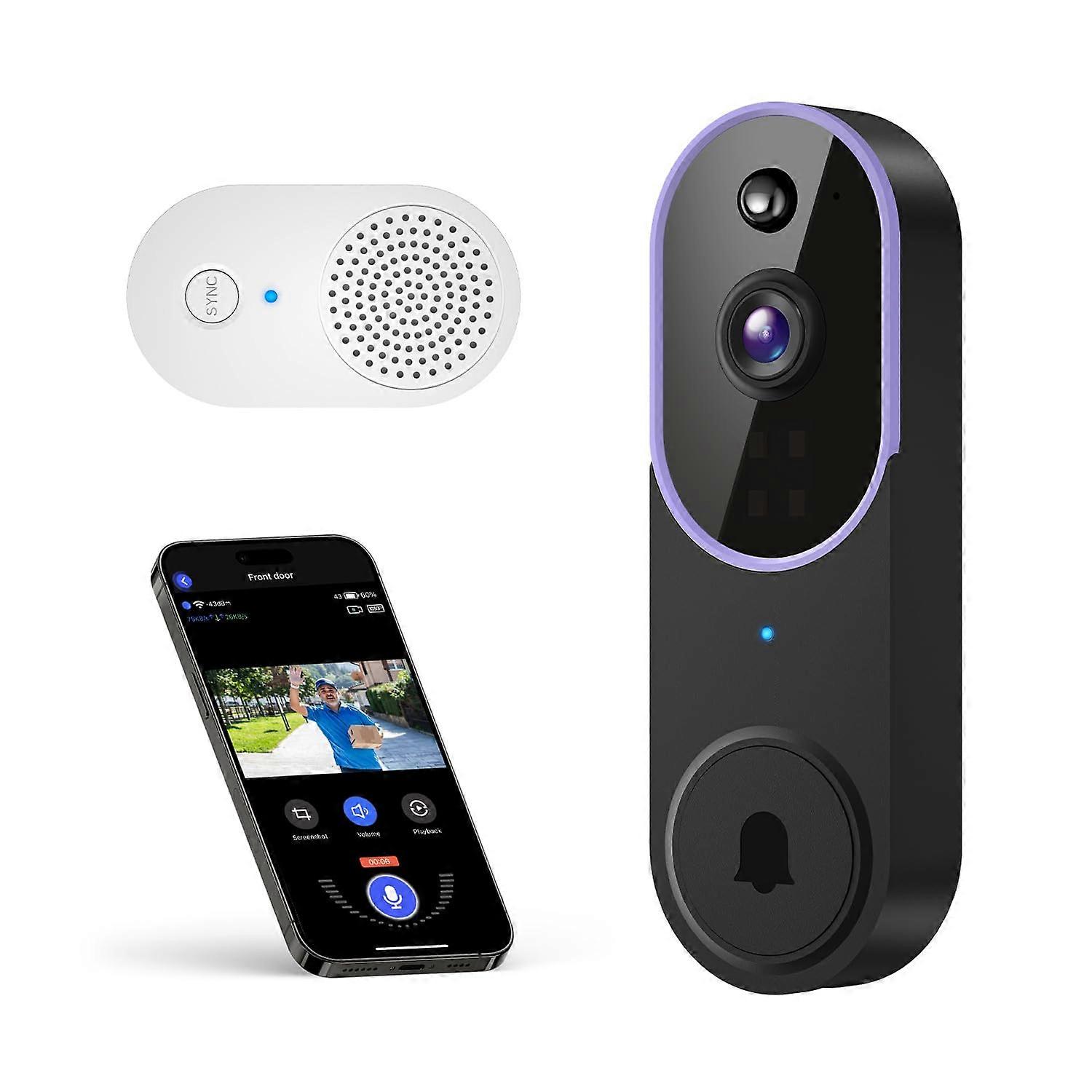1080P Wireless Video Doorbell with AI Human Detection, Night Vision, TwoWay Audio, Battery Powered